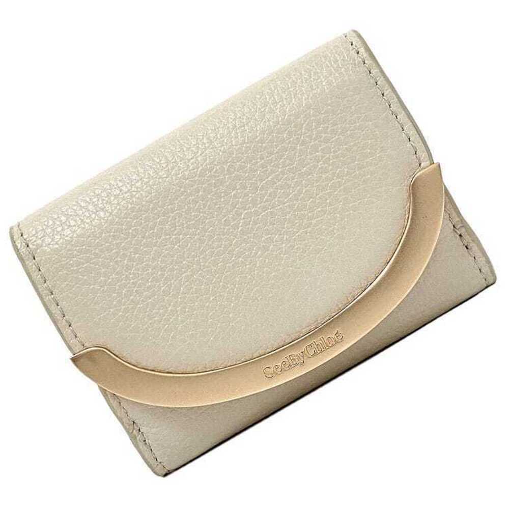 Chloe Trifold Wallet Snap Closure Leather Metal Compact Beige Tan